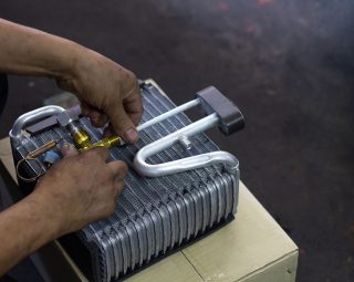 Car air conditioner evaporator coil close up